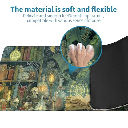 Dark Dragon Mouse Pad Desk Mat XL Extended Large Gaming Desk Pad Mousepad, Mysterious Library Computer Laptop Keyboard and Mouse Mat, Desktop Protector Mat for Office and Home 31.5x11.8 in - color: Dragon