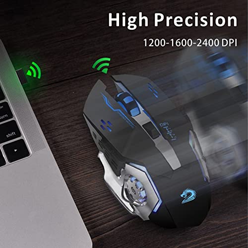 Uciefy Q85 Rechargeable Wireless Gaming Mouse, 2.4G LED Optical Silent Wireless Computer Mouse with 4 LED Light, 3 Adjustable DPI, Ergonomic Design, Auto Sleeping (Black) - color: Black