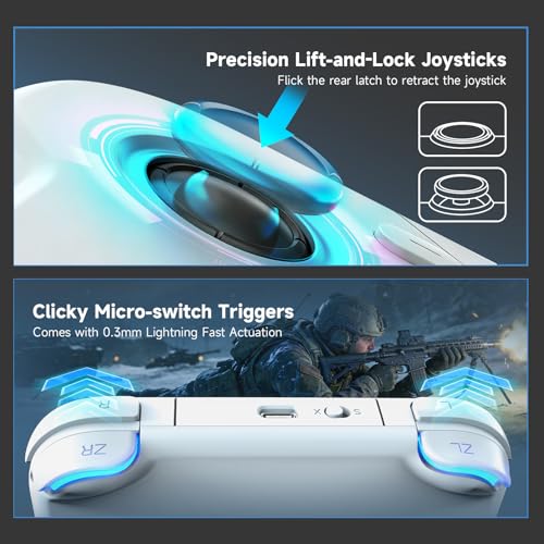 AceGamer Wireless Pocket Controller for Nintendo Switch/Switch 2/Android/iOS/PC/Steam Deck/Phone,1000Hz Polling Rate, Bluetooth Controller with Lift-and-Lock Joysticks/6-Axis Gyroscope/Turbo, White - color: White, size: Small