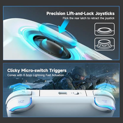 AceGamer Wireless Pocket Controller for Nintendo Switch/Switch 2/Android/iOS/PC/Steam Deck/Phone,1000Hz Polling Rate, Bluetooth Controller with Lift-and-Lock Joysticks/6-Axis Gyroscope/Turbo, White - color: White, size: Small