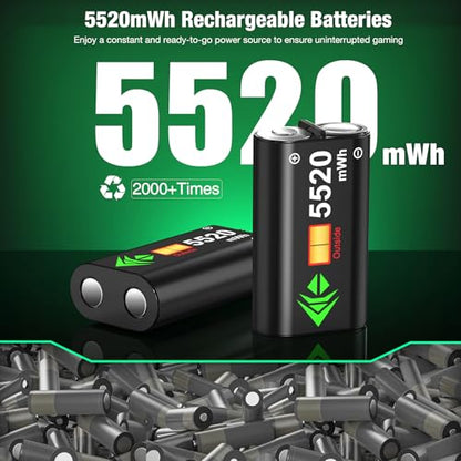Charger Station Compatible with Xbox Controllers, 2x5520mWh Rechargeable Battery Pack for Xbox One/ Series X|S Controllers with Dual Charging Dock and 4 Covers for Xbox One Games