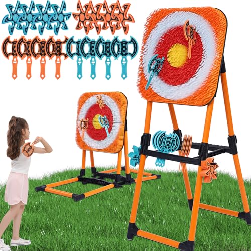 Axe Throwing Game for Backyard with 8 Axes & 8 Star Darts,Axe Throwing Game Set for Indoor & Outdoor,Yard,Camping,Backyard Games - color: Orange