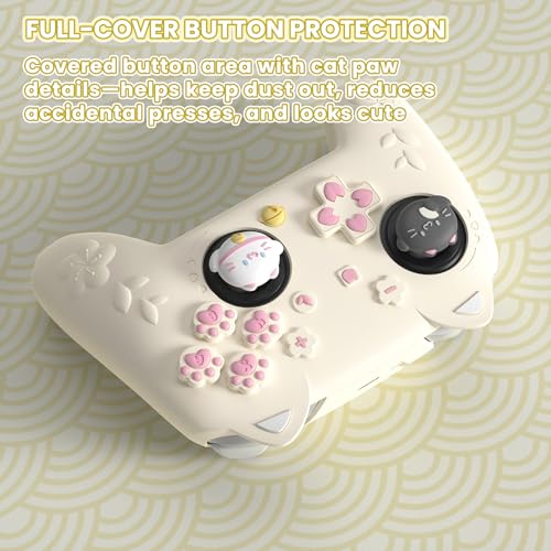 PlayVital for Nintendo Switch 2 Pro Controller Silicone Cover – Cherry Blossoms Kitten Cute Protective Skin Case for Switch 2 Pro Controller w/Back Button Cap & Thumb Grip & Sticker - Antique Yellow - color: Antique Yellow