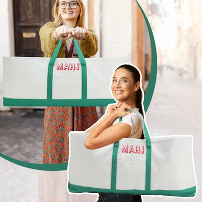 Mahjong Bag for Tiles and Racks Empty American Mahjong Tiles Carrying Tote 31.5 x 12 x 4 Inches Canvas Tile Games Accessories Gifts for Card Pushers Rack Mat Carrying (Case Only)(Green) - color: Green