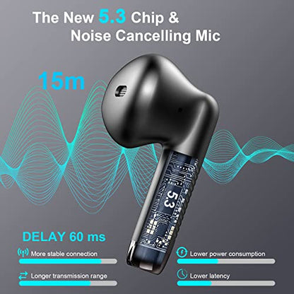Wireless Earbuds, Bluetooth 5.4 Earbuds Stereo Bass, Bluetooth Headphones in Ear Noise Cancelling Mic, Earphones IP7 Waterproof Sports, 32H Playtime USB C Mini Charging Case Ear Buds for Android iOS - color: Black
