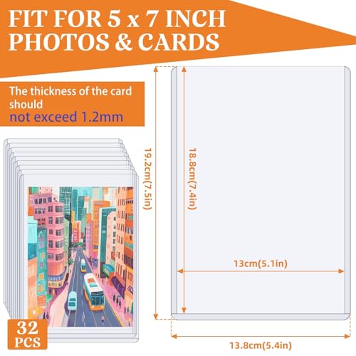 Vmiapxo 32 Pack 5" x 7" Hard Plastic Card Sleeves, Clear Rigid Protectors | Waterproof, Thick Card Holders, Double-sided Display, for Trading Cards, Sports Baseball Cards, Postcards, Photos, Pictures - size: 5" x 7"