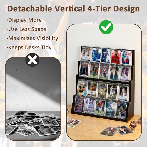 4-Tier Wooden Trading Card Display Stand - Black Detachable Wooden Display for Graded Cards, Baseball & Basketball Card Collection Showcase(WD4340) - color: Black 4-tier