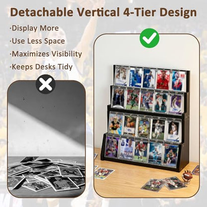 4-Tier Wooden Trading Card Display Stand - Black Detachable Wooden Display for Graded Cards, Baseball & Basketball Card Collection Showcase(WD4340) - color: Black 4-tier