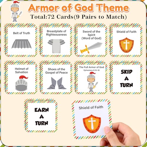 AmazingSpark 72 Pcs Armor of God Bible Memory Matching Card Games for Kids | Vbs Bible Games for Kids, Christian Games, Sunday School Educational Supplies, 2026 Vacation Bible School Activity Cards