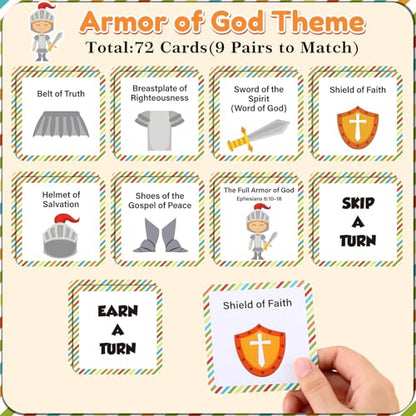 AmazingSpark 72 Pcs Armor of God Bible Memory Matching Card Games for Kids | Vbs Bible Games for Kids, Christian Games, Sunday School Educational Supplies, 2026 Vacation Bible School Activity Cards
