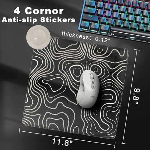 Glass Mousepad, Hard Surface Gaming Mouse Pads, Mousepad Gaming, Glasspad | Glass Pad, Professional Esport Tempered Glass Mouse Pad, Hard Mouse Pad for Bed, 11.8"×9.8" computer mat - color: Contour Lines - Black and White