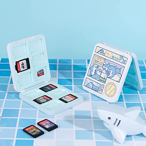 GeekShare Portable Switch Game Card Case-Switch Game Holder Case with 12 Game Card Slots-Game Card Cartridge Carrying Storage Box Compatible with Nintendo Switch- Cute Shark, Multicolor