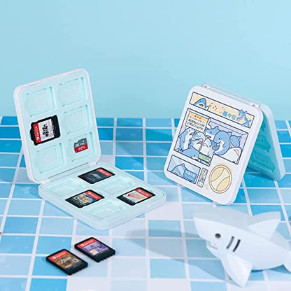 GeekShare Portable Switch Game Card Case-Switch Game Holder Case with 12 Game Card Slots-Game Card Cartridge Carrying Storage Box Compatible with Nintendo Switch- Cute Shark, Multicolor