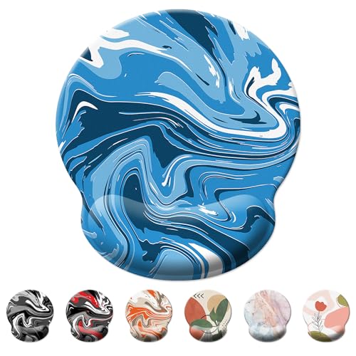 Gaming Mouse Pad Wrist Support,Ergonomic Mouse Pad with Wrist Rest,Comfortable Mousepad with Smooth Wrist Rest,Pain Relief Mouse Pads for Non-Slip Base,Computer,Laptop,Office，Home(Blue-White Fluid) - color: Blue-white Fluid