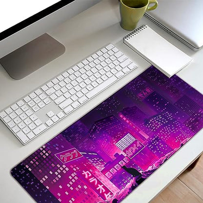 Gaming Laptop Mouse Pad,Sea Wave Big Mice Pads PC Keyboard Waterproof and Non-Slip 31.5" x 11.9" 0.12" Thick XL,XXL Rubber Table Mat, Purple Cyberpunk City Night View - color: Japaese Anime, size: 31.5" x 11.9"