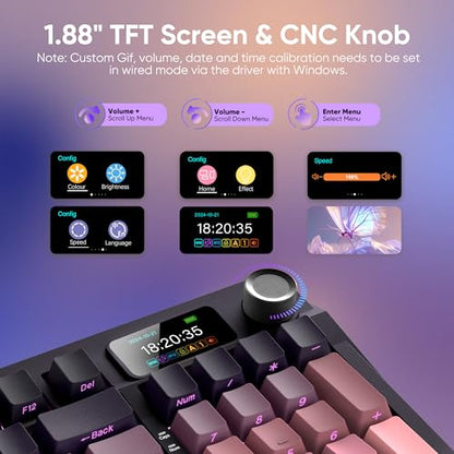 RedThunder K95 Wireless Mechanical Keyboard,TFT Screen & Knob, Trip-Modes Connection, Gasket Custom Hot-Swap Keyboard, RGB Backlit, Pre-lubed Linear Switches, Side Printed PBT Keycaps, Gradient Pink - color: Gradient Pink Black