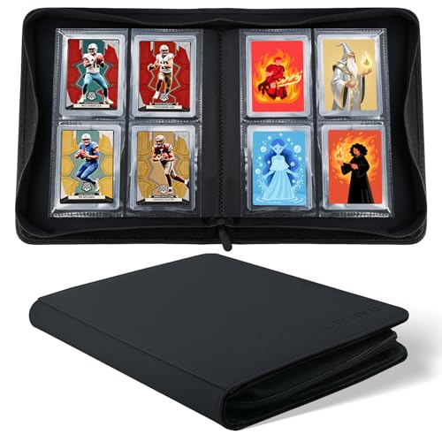WITHYU Top Loader Binder 4 Pocket, 128 Toploaders Capacity (Black) | Fits Standard 3"x4" Rigid Card Top Loaders, Zipper Closure with Ringless Design Portection for TCG MTG Sports Collection - color: Black, size: 4 Pocket