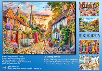 Jigsaw Puzzles for Adults 1000 Piece Puzzle for Adults 1000 Pieces Puzzle 1000 Pieces-Charming European Town with Cobblestone streetscape - color: European Town