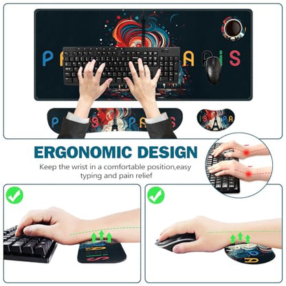 ToLuLu Extended Gaming Mouse Pad, Memory Foam Ergonomic Keyboard Mouse Wrist Rest Support Set, Large Desk Mat with Stitched Edges, Non-Slip Base Mousepad for Home Office and Game, Eiffel Tower Paris - color: Eiffel Tower Paris