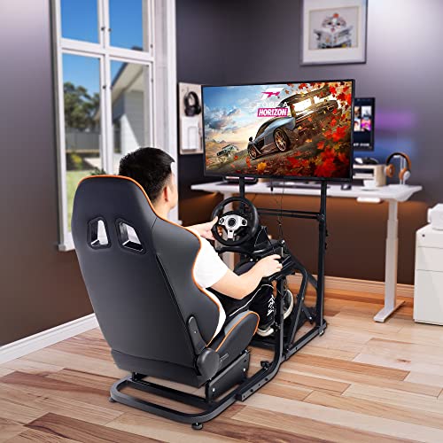 WTRAVEL Racing Simulator Cockpit with Wheel Stand and Racing Seat for All Logitech G920|G25|G27|G29| Thrustmaster | Compatible with Xbox, PS4, PS5, PC Platforms (Black+Gray) - color: Black+gray