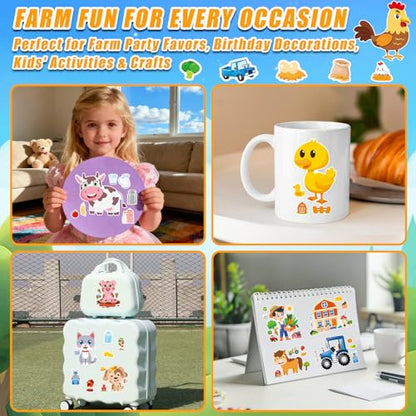 48 Sheets Create Funny Farm Animals Stickers, Make a Face Stickers for Boys and Girls, Travel Sticker Books, Party Favors, Birthday, Home, School and Activities Gifts for Kids Ages 3+ - style: Farm Animal