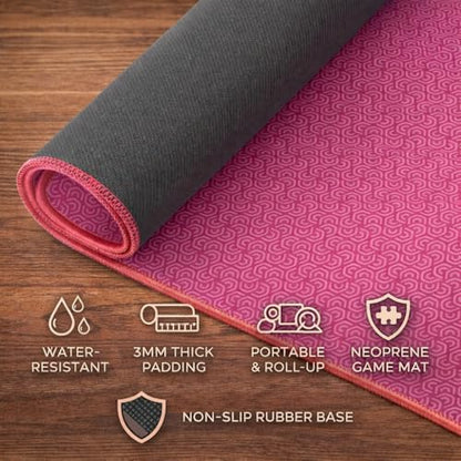 Board Game Mat 35"x35" Designed for 36 in Tables, Mahjong Mat with Carrying Bag, Neoprene Playmat, Table Cover for Board Games, Tile, Poker, RPG and Dominoes (Pink) - color: Pink