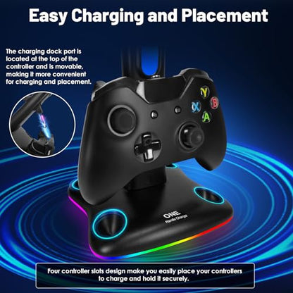 Controller Charger with RGB Headphone Stand for Xbox Series X/S/One/One S/X, XSX Controller Charger Station, Headset and Controllers Stand Holder for Xbox, Gaming Gifts for Gamers Men - size: Dual Charger for Xbox