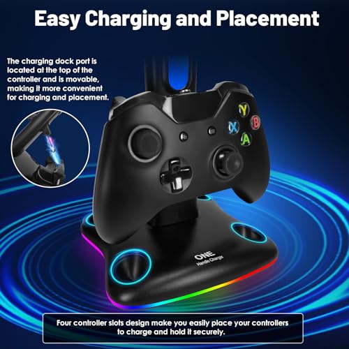 Controller Charger with RGB Headphone Stand & 2X6660mWh Battery Packs for Xbox Series X/S/One/One S/X, XSX Controller Charger Station, Headset and Controllers Stand Holder - size: Xbox Dual Charger with 2 Batteries