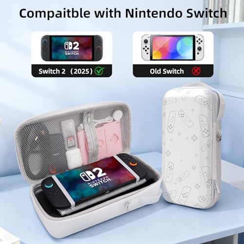FIWWAT Carrying Case for Nintendo Switch 2 2025, 12 Game Card Slots, Large Capacity Hard Travel Protective Case for Switch 2 Console Accessories Pro Controller, Dock, White - color: White