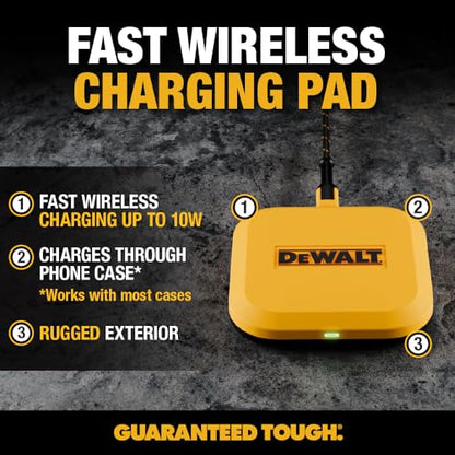 DEWALT Heavy Duty Wireless Charger, 10W Max Fast Wireless Charging Pad | Compatible with iPhone 17/16/15/14/13/12/11/X/8 Pro Max Plus Samsung Galaxy S22/S21 AirPods