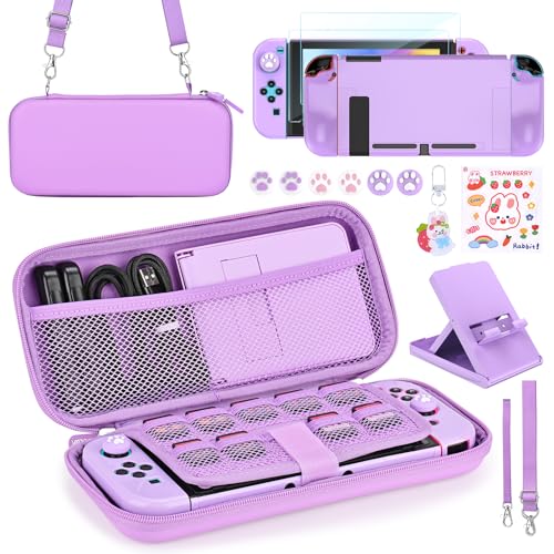 Younik Switch Accessories Bundle, 17 in 1 Purple Switch Accessories Kit for Girls Include Switch Carrying Case, Adjustable Stand, Protective Case for Switch Console & J-Con - color: Purple, size: For Switch(2017)