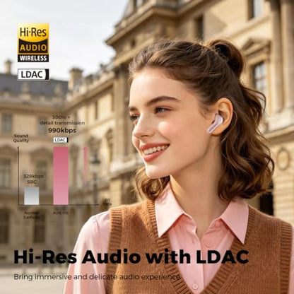 SoundPEATS Air6 HS Wireless Earbuds, Bluetooth 6.0, LDAC Hi-Res Audio for HiFi Sound, 13mm Dynamic Driver, Total 45H, Quick Charging, IPX5 Resistant, Comfortable Fit, ENC Noise Canceling, App, Pink - color: Pink