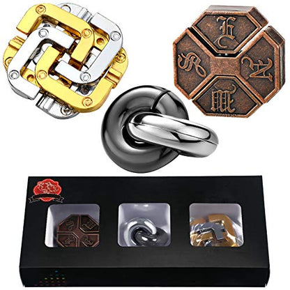 Skylety 3 Pieces Metal Puzzles Brain Teasers Christmas 3D Metal Puzzles Gift for Adults & Teens Iq Logic Games Unlock Interlocking Knot Puzzle Hard Educational(Stylish Style)