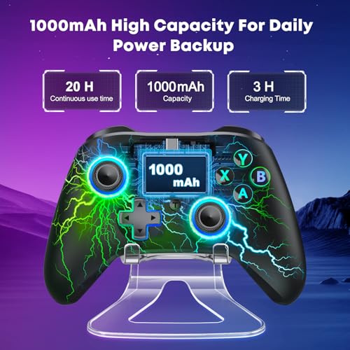 Wireless PC Gaming Controller -RGB Lightning Pro Gamepad for Windows PC, Switch, Switch 2, Android & iOS, with Programmable Back Buttons, Turbo, 1000mAh Battery & Stand (2.4G/USB-C/Bluetooth)