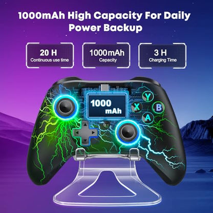 Wireless PC Gaming Controller -RGB Lightning Pro Gamepad for Windows PC, Switch, Switch 2, Android & iOS, with Programmable Back Buttons, Turbo, 1000mAh Battery & Stand (2.4G/USB-C/Bluetooth)