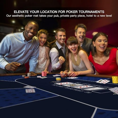 YUZPKRSI 79 x 39 Inch Blue Poker Mat, 8 Players Texas Hold'em Poker Rubber Mat Poker Topper for Tables, Folding Portable Poker Table Top Layout w/Carrying Bag for Poker Games, Casino - color: Dark Blue