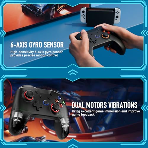 Diswoe Wireless Switch Controller for Switch/Lite/OLED Controller, Switch Controller with a Mouse Touch Feeling on Back Buttons, Extra Switch Pro Controller with Wake-up,Programmable, Turbo Function - color: Black+LED