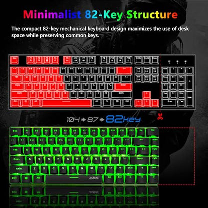 Gaming Keyboard and Mouse and Mouse Pad,Wired Green Backlit Mechanical Keyboard,Superlight RGB Gaming Mouse,12000DPI Optical Sensor,6 Programmable Buttons Mice for PC Gamers - color: Green Backlit