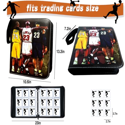 Basketball Card Binder, Trading Card Binder 9 Pocket with 50 Removable Sleeves Fits 900 Sport Cards, 3 Ring Card Holder Binder with Zipper, Collector Storage Album
