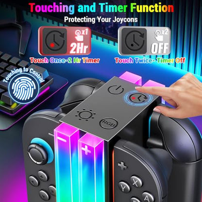 Switch 2 Controller Charger Dock Compatible with Nintendo Switch 2 with 6 RGB Light Modes & Timer Function, Charger Station with Type-C Cable - size: 5.5''