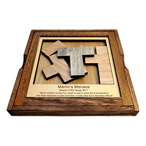 Creative Crafthouse Martin's Menace Large Stewart Coffin Wood Puzzle | Design number 217. Four packing pieces in a 6 inch square that look easy and are not. A tough desk gift, made in USA - style: Martin’s Menace - L
