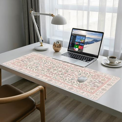 Baziabbo Pink Floral Desk Mat,XXL Extended Big Mouse Pad,Gaming Mousepad with Stitched Edge,Non-Slip Rubber Base Keyboard Desk Pad for Home Office Study Game - color: Pink Floral