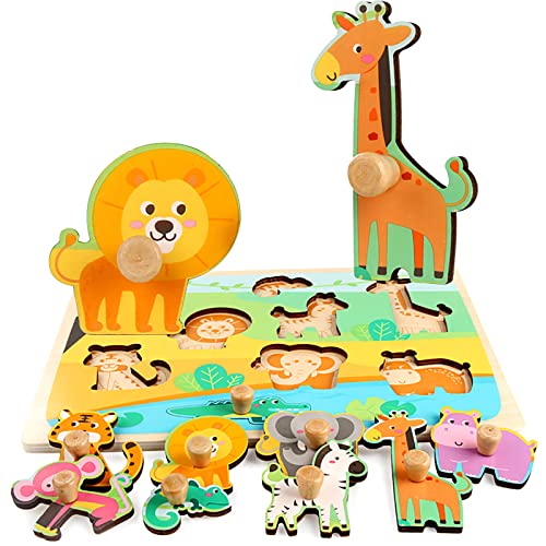 Wooden Peg Puzzles for Toddlers 1-3 - Montessori Educational Learning Puzzle Toys for Baby Gifts - style: Style C