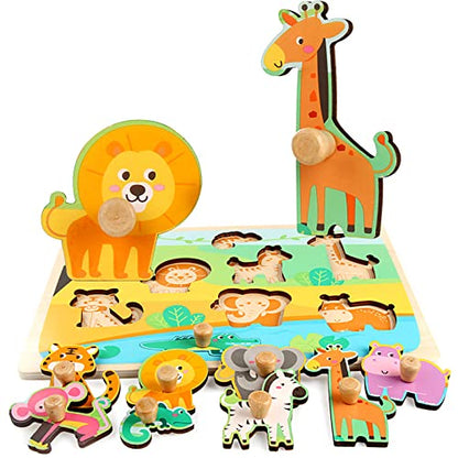 Wooden Peg Puzzles for Toddlers 1-3 - Montessori Educational Learning Puzzle Toys for Baby Gifts - style: Style C