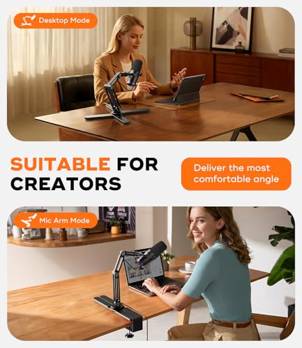 FULAIM X37 Desktop Mic Stand, Aluminum Alloy Microphone Boom Arm with Hidden Cable Management & Desk Clamp, 360° Rotatable Mic Arm for HyperX QuadCast, Blue Yeti, Shure SM7B