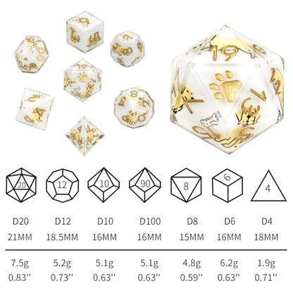 DND Dice Set 7-Pcs, Sharp Edge Cute Dog Style Resin Dice Polyhedral Resin Sharp Edge Dice for Roleplaying Games Dungeons and Dragons RPG MTG Table Games（Labrador） - color: White, style: Labrador
