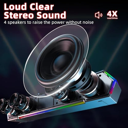 5W Dual Bluetooth 5.0 Speaker, 1.5m RGB Light Bar with 4 Dynamic Nodes, AUX/USB Powered Computer Speakers for Desktop PC Gaming Setup - size: V15