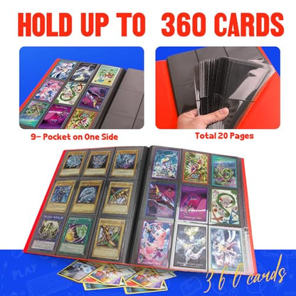 Card Binder 9-Pockets, Trading Card Binder, 20 Pages, 360 Card Capacity Collection Binder, Card Folder for MTG, TCG, Game Cards & Sports Cards（Red） - color: Red