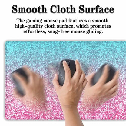 Gaming Mouse Pad Office Desk Mat, Extra Large Pink Glitter Pad for Women, Waterproof Non-Slip Rubber Base, 35.4 X 15.7 in for Work/Game/Office - color: Glitter Pink