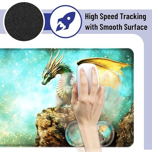 Large Mouse Pad and Keyboard Wrist Rest, Desk Pad for Keyboard and Mouse, 4-in-1 Large Gaming Mouse Pad with Wrist Support, Desk Mat for Home Office Study Game,Cute Green Dragon - color: Cute Green Dragon